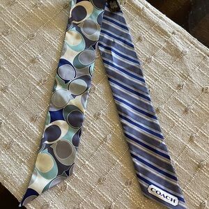 Coach blue and grey logo and stripe Silk Twilly Scarf